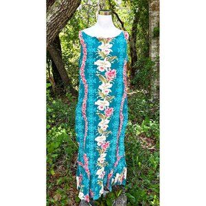 Vintage MAMO HOWELL Hawaiian Aloha Tropical Floral Maxi Muumuu Dress Monstera 10